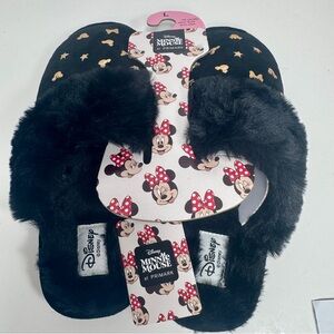 Disney Minnie Mouse Fluffy Slippers Primark Women's Black Faux Fur Sz 9/10 NWT